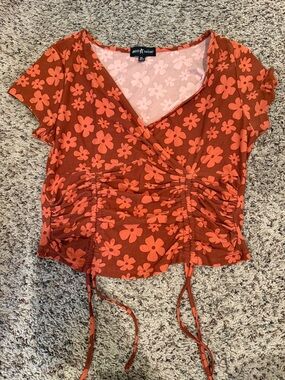 Mossimo Supply Co. Rust Floral Ruched Drawstring Crop Top